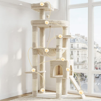 Heybly 64.2" Heavy-Duty Cat Tree for Large Cats, Extra-Large Hammock, Beige