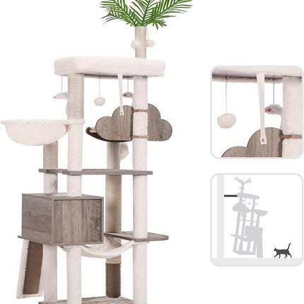 Heybly Wood Cat Tree for Indoor Cats, Cat Condo for Large Cats with Self Groomer,Gray HCT120SG