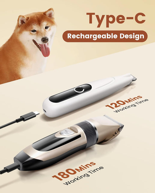 PAPMINI 2 in 1 Dog Grooming Kit, Low Noise Rechargeable Dog Clippers for Grooming