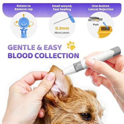LinkSun Pet Glucose Monitor Kit, 100 Strips+Lancets, For Dogs, Cats, Rabbit