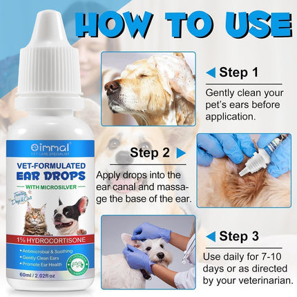 Dog Ear Infection Treatment, Cat & Dog Ear Cleaning Drops, with 1% Hydrocortisone