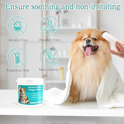 Mumoo Bear 50 Counts Pet Ear Wipes, Ear Cleaner Finger Wipes for Cats and Dogs, Soft & Easy Otic Cleaning Pads, Pet Supplies for Regular Soothing Odor Control Reduce Dirt