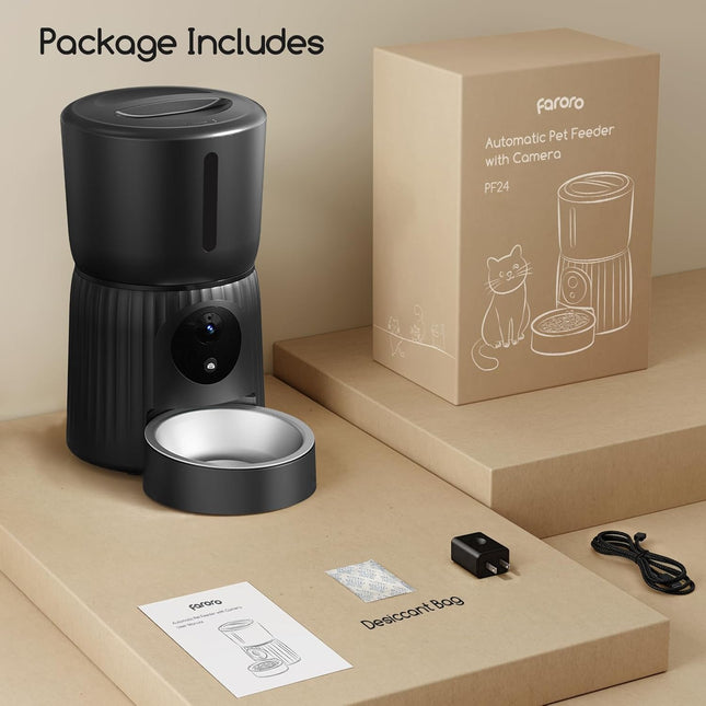Faroro Automatic Cat Food Dispenser, HD 1080P Camera with Night Vision