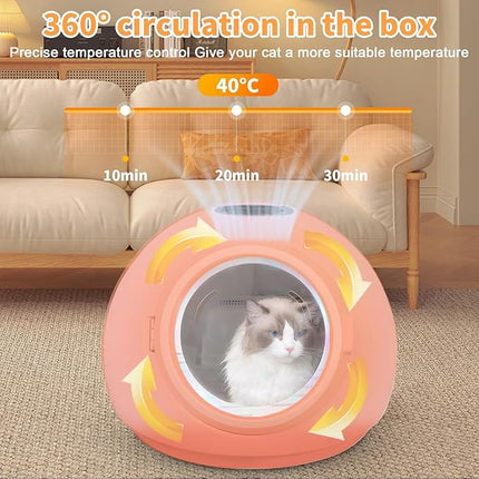 PeiQi Automatic Pet Dryer Box,55L Portable Drying Station for Cats and Small Dogs Ultra-Quiet Hair Grooming Machine,Smart Temperature Control, 360° Rapid Drying‌(55L Circle)