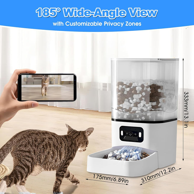 Automatic Cat Feeder with Camera, 6L Smart Food Dispenser for Cats and Dogs，Large Cat Food Storage Container App Control, 1080p HD Video, Two-Way Audio