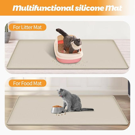 Cat Litter Mat, Extra Large 130 x 65 cm Silicone Mat Litter Trapping Mat for Scatter Control, Soft on Kitty Paws, Easy to Clean (Beige)