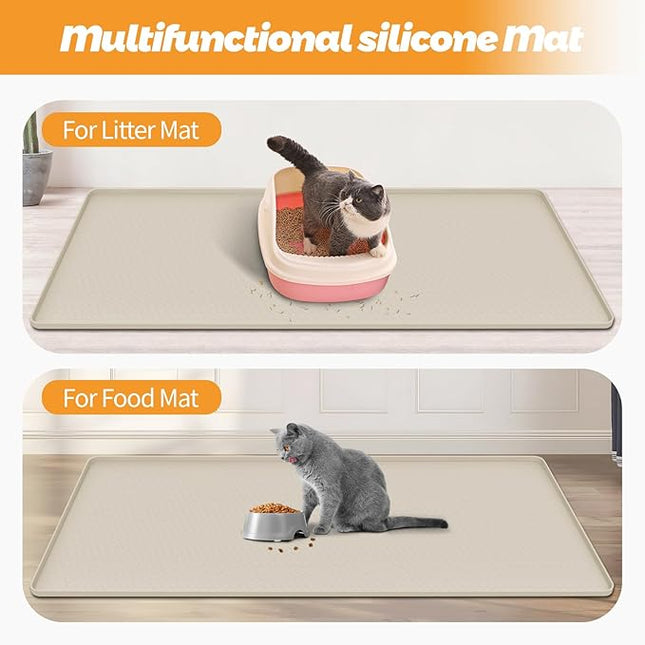 Cat Litter Mat, Extra Large 130 x 65 cm Silicone Mat Litter Trapping Mat for Scatter Control, Soft on Kitty Paws, Easy to Clean (Beige)