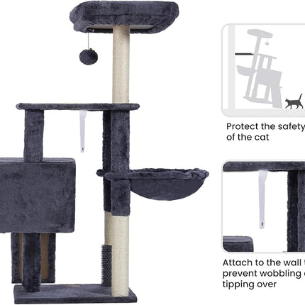 Heybly Cat Tree with Cat Self Groomer Brush, Cat Tower Condo for Indoor Cats , Smoky Gray HCT005SG