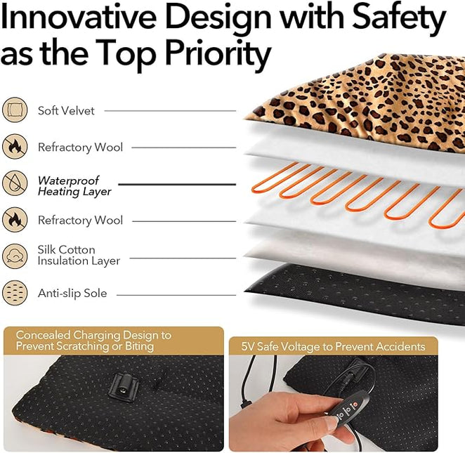 USB Heating Pad for Cat Small Dog, 5V Safe Heated Pet Mat with 3-Temp