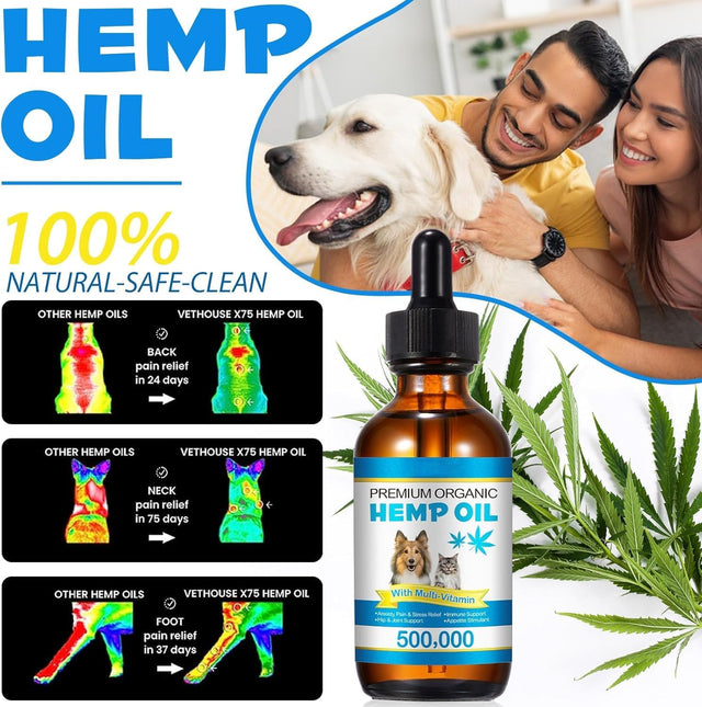 Hemp Oil for Dogs & Cats - Calming Drops with Omega 3-6-9 - Anxiety & Stress Relief,60ML