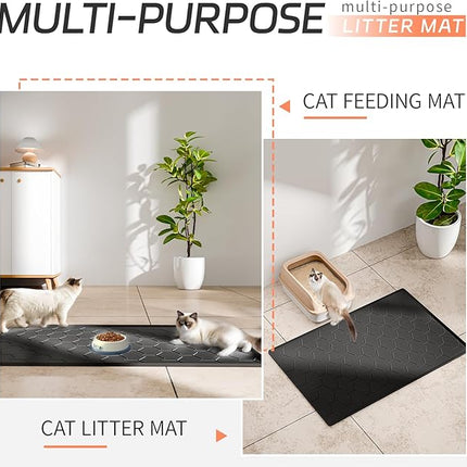 Bulkniu Large Silicone Cat Litter Mat, Waterproof/Urineproof, Litter Recycling, Easy to Clean, Soft on Kitty Paws (22"X34"- Black)