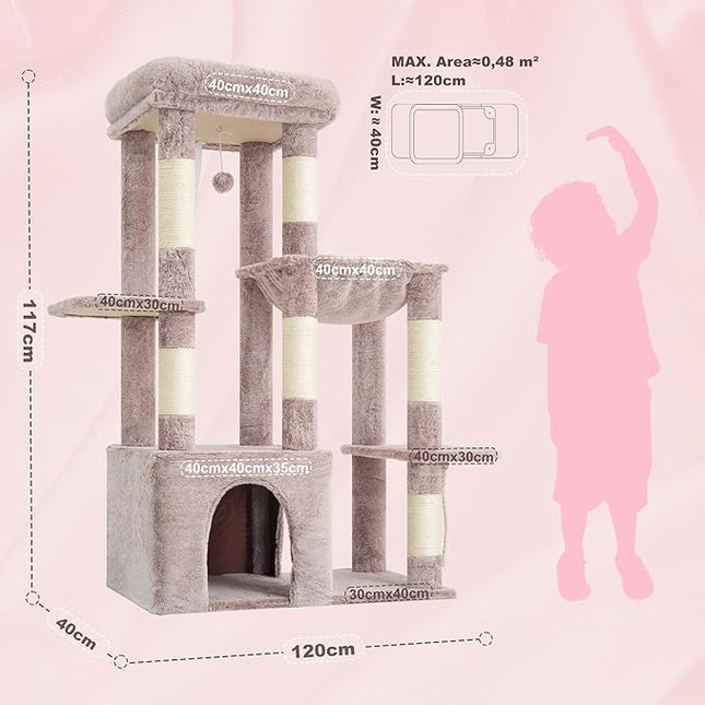 Heybly Heavy Duty Cat Tree, Tower for Indoor Cats Large Adult, Tall Cat Condo House with Extra-Large Baseboard, Multi-Level Plush Furniture with Scratching Posts, Hammock,Toy Balls,Muchroom HCT026MU