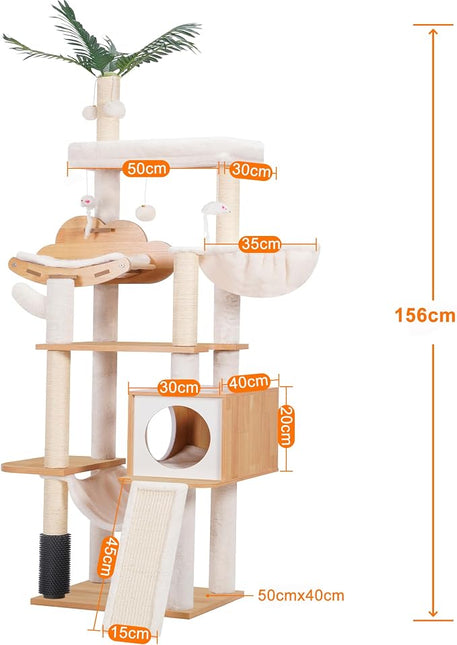 Heybly Wood Cat Tree for Indoor Cats, Cat Condo for Large Cats with Self Groomer,Walnut