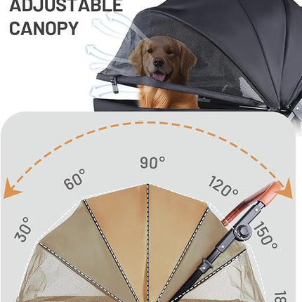 Dog Stroller for Large & Medium Dogs (20–132 lbs), Pet Stroller for 2 Small Dogs with Adjustable Handle & Canopy, Sun Shades, Storage Organizer, Foldable & Ventilated,Black