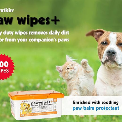 Petkin Paw Wipes with Paw Balm Protectant, 100 Count
