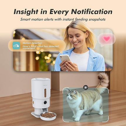 Nityers Automatic Cat Feeder with Camera, 5G WiFi Automatic Dog Feeder, Up to 15mm Kibbles, 5L Large Capacity, 1080P HD