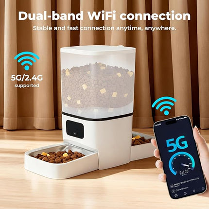 PaWz Automatic Cat Feeder with APP Control,5G WiFi Automatic Dog Feeder,6L Food Large Cat Dispenser for Multiple Pets