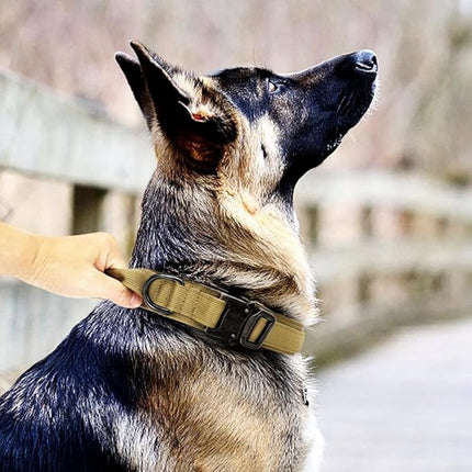 Military Tactical Dog Collar Heavy Duty Pet Collar with Metal Buckle Adjustable Black XL
