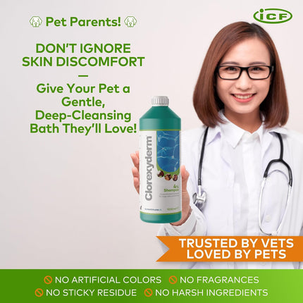 Clorexyderm 4% Chlorhexidine Dog Shampoo, Deep Cleansing Coat Wash, 1000 ml