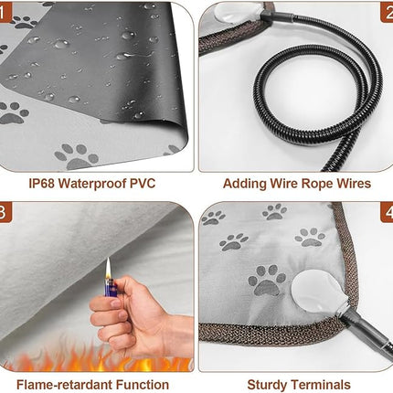 Pet Heating Pad for Dog Cat - 45x45cm Small Heated Pet Bed with Overheating Protect & Bite Resistance Cable