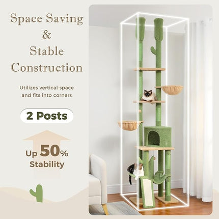PAWZ Road Adjustable Cactus Cat Tree 85–112" 7-Tier Floor-to-Ceiling Tower