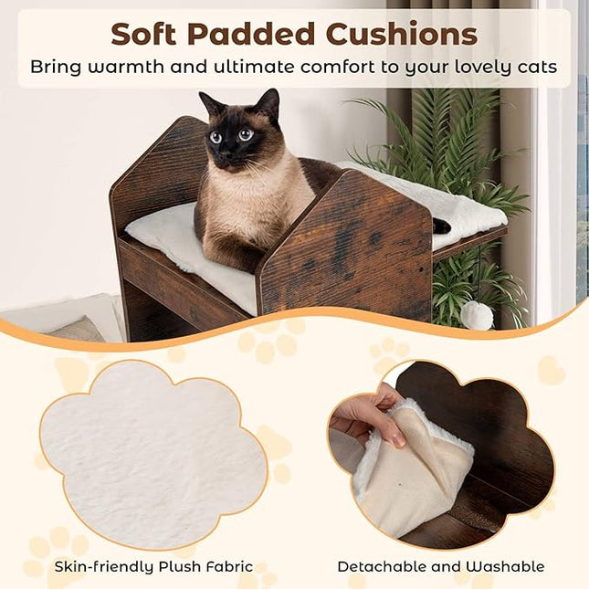 Costway 120 CM Modern Cat Tree for Indoor Cats, Wooden Kitten Tower Cat Condo w/Sisal Scratching Posts, Hanging Balls, Removable Washable Plush Cushions, Perch, Multi-Level Pet Climbing Furniture