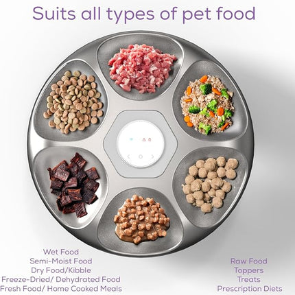 Original Pawtomate Smart Serve Gourmet – Wet Food Automatic Feeder, WiFi & App-Controlled Timed Pet Feeder, Dry/Wet Food, 6 Bowl Stainless Steel Tray, Rechargeable Battery, Ice Packs – For Cats & Dogs