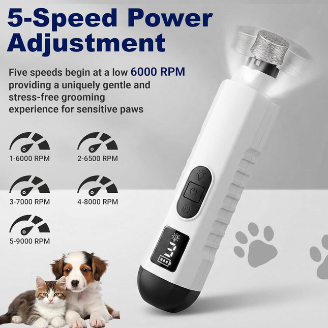 2026 Upgraded 5-Speed Dog Nail Grinder, Silent Groom Pro Pet Nail Grinder with Led Light