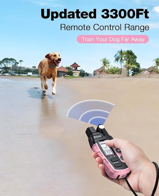 Bousnic Dog Shock Collar - 3300Ft Dog Training Collar with Remote for 5-120lbs (LightPink)