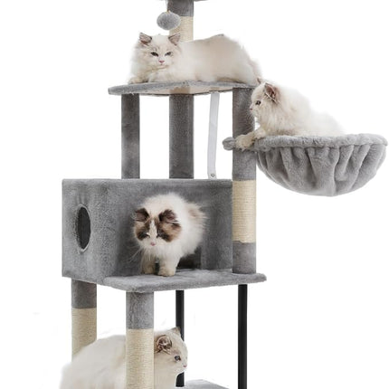 Heybly HCT200SW Cat Scratching Post, 125 cm, Small Cat Tree, Spacious and Comfortable,Light Grey