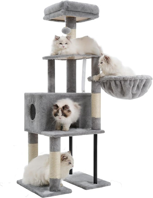 Heybly HCT200SW Cat Scratching Post, 125 cm, Small Cat Tree, Spacious and Comfortable,Light Grey