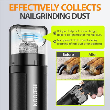 IREDOON Dog Nail Grinder Upgraded - Professional 3-Speed Super Quiet and Low Vibration