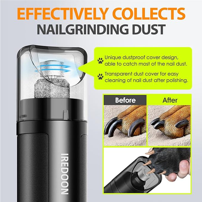 IREDOON Dog Nail Grinder Upgraded - Professional 3-Speed Super Quiet and Low Vibration