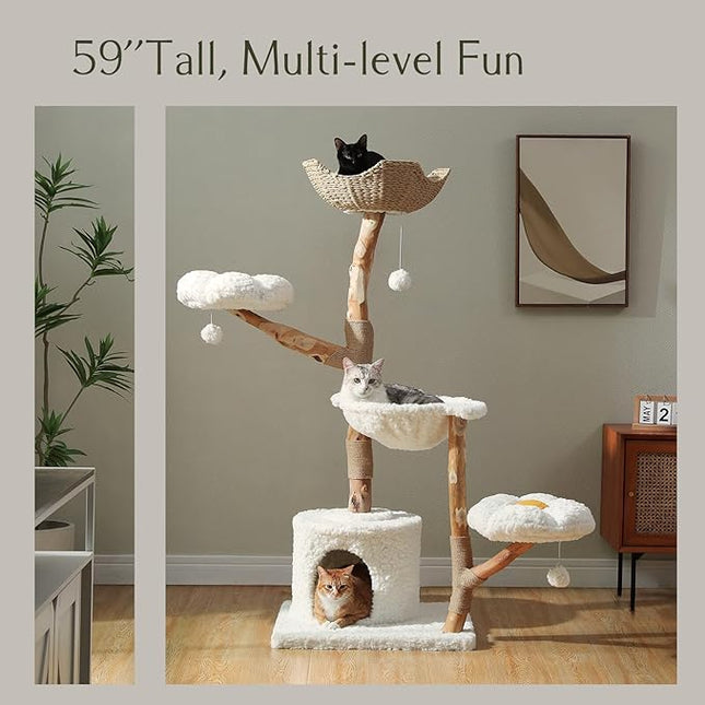 PAWZ Road Solid Cat Tree, Large Cat Tower for Indoor Cats with Large Cozy Hammock (Dia=40cm)