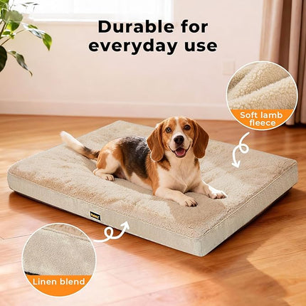 PaWz Dog Bed Mattress for Crate,Soft Sherpa Pet Bed for Medium Dogs,Washable Dog Mattress Mat with Removable Cover,Non-Slip Base,Waterproof Liner,White