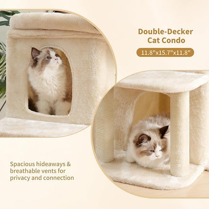 Heybly Cat Tree, 65cm Cat Tower with Spacious Top Perch for Large Cats, Beige