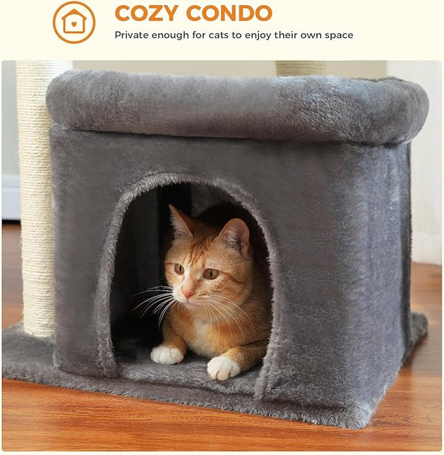 PAWZ Road Cat Tree Cat Tower with Full Wrapped Sisal Scratching Posts Suitable for Medium to Large Cats Grey