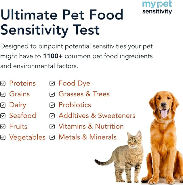 Ultimate At-Home Pet Sensitivity Test | 1100 Items | Quick Results | Non-Invasive Hair Collection | Food, Environment, Nutrient & Mineral Analysis | All Breeds & Ages