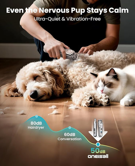 oneisall Dog Clippers for Grooming Thick/Heavy Coats, 4-in-1 Dog Grooming Kit