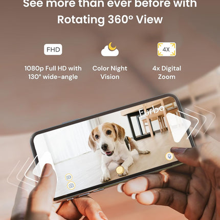 Furbo 360° Dog Camera: Pet Security Cam w/Barking Alerts, Rotating View, Treat Toss w/Phone App, Smart Home Puppy Monitoring, 2-Way Speaker, No Subscription Needed.