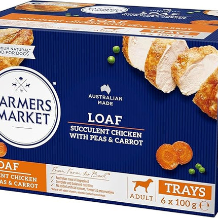 Farmer's Market Succulent Chicken with Peas & Carrot Adult Wet Dog Food 6x100g - Hearty Loaf with Real Food & Flavour, Made with Australian Meat Loaf for Complete & Balanced Nutrition (Pack of 2)