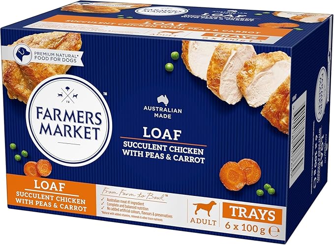 Farmer's Market Succulent Chicken with Peas & Carrot Adult Wet Dog Food 6x100g - Hearty Loaf with Real Food & Flavour, Made with Australian Meat Loaf for Complete & Balanced Nutrition (Pack of 2)