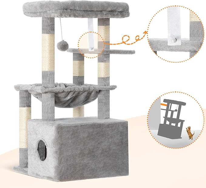 Heybly HCT008SW Cat Scratching Post with Extra Large Soft Cat Basket, Cat Scratching Post , Light Grey