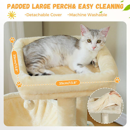 PAWZ Road Cat Tree for Indoor Cats,104cm Cat Tower with 2 Spacious Condos, Multi-Level Cat Condo House ,Beige