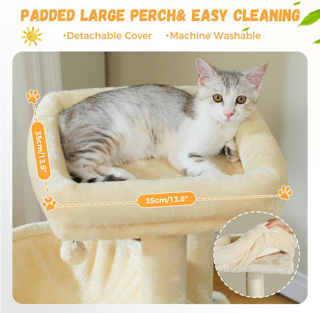 PAWZ Road Cat Tree for Indoor Cats,104cm Cat Tower with 2 Spacious Condos, Multi-Level Cat Condo House ,Beige