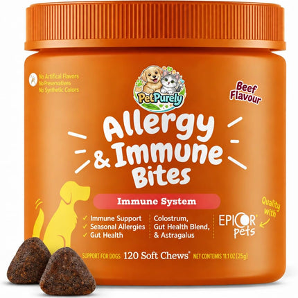 Pet Purely Dog Allergy Relief and Immune Chews Beef Flavour,120 Chews