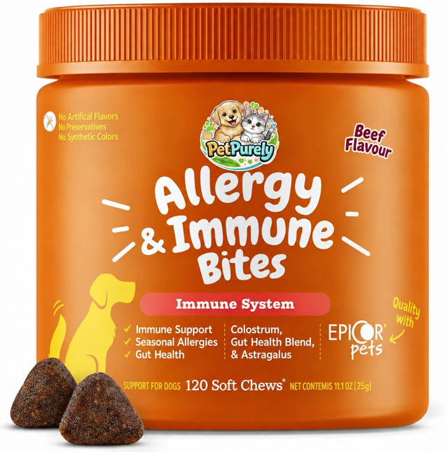 Pet Purely Dog Allergy Relief and Immune Chews Beef Flavour,120 Chews