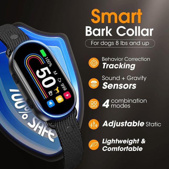 Dog Bark Collar for Small Medium Large Dogs 10-100lbs, Automatic Bark Device with Anti-False Trigger & Bark Count Tracking