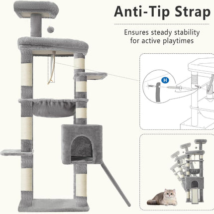 Heybly Heavy Duty Cat Tree, 163cm Tall Tower for Large Indoor Cats ,Light Gray