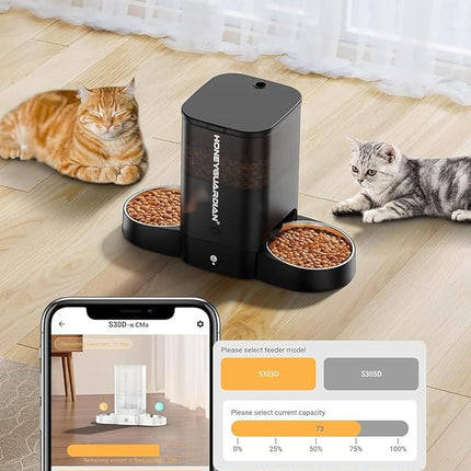 HoneyGuaridan Automatic Cat Feeder, 2 Bowls with Motion Sensor, 5G/2.4G WiFi Intelligent Cat Feeder for Remote Feeding, 5 L